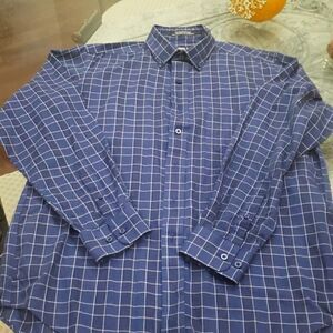 KIRKLAND Signature Plaid Blue Non Iron Dress Shirt